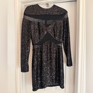 Black Sequin Long Sleeve Dress